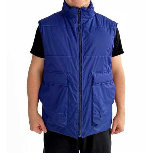 Жилет без стежки с накладными объёмными карманами синий