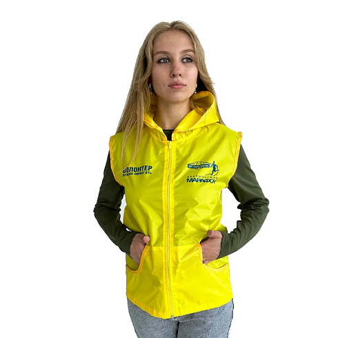 Жилетка промо с капюшоном карман кенгуру желтая